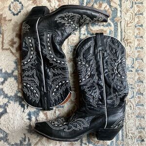 Dan Post Black Embroidered Genuine Leather Boho Western Rodeo Cowboy Boots 9.5